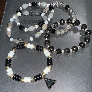 Chic Black and White Beaded Bracelet Set